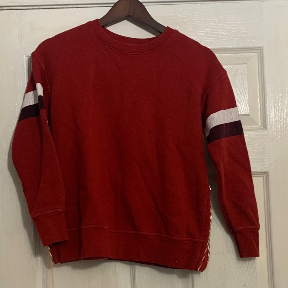 Womens Red Sundry Crewneck Sweatshirt with Stripe Sleeve Detail size 0 - Picture 7 of 9